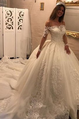 Abito da sposa con perline adorabile coda a strascico cattedrale in tulle lunghi sogno