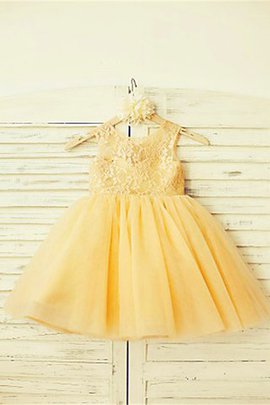 Abito da Cerimonia Bambini Naturale in Tulle A-Line con Fiore Principessa