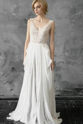 Abito da Sposa Profondo V-scollo con Applique Senza Maniche Stravagante A Terra