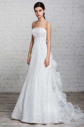 Abito da Sposa A-Line con Increspature Senza Strap con Perline Coda A Strascico Corto