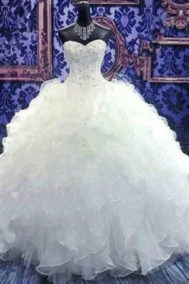 Abito da sposa allacciato lunghi naturale moderno con cascata volant alla moda