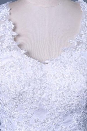 Abito da Sposa Cappellino Coda A Strascico Corto con Manica Corte in Pizzo con Applique