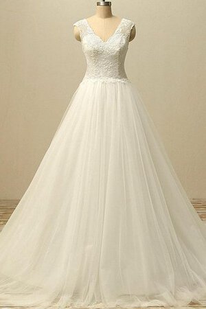 Abito da Sposa Senza Maniche Spazzola Treno in Tulle Cappellino V-Scollo