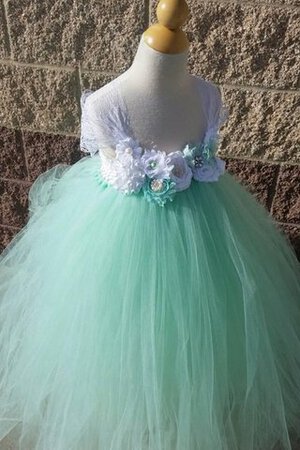 Abito da Cerimonia Bambini in Tulle con Increspature in Pizzo con Nastro con Piega