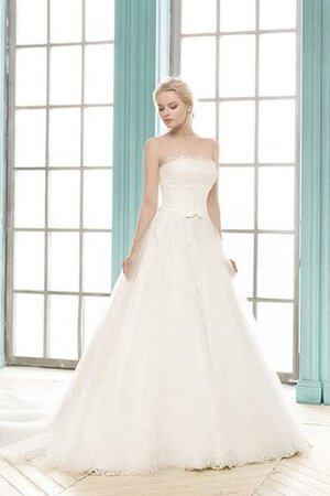 Abito da Sposa Senza Maniche con Applique con Fiocco Naturale in Pizzo