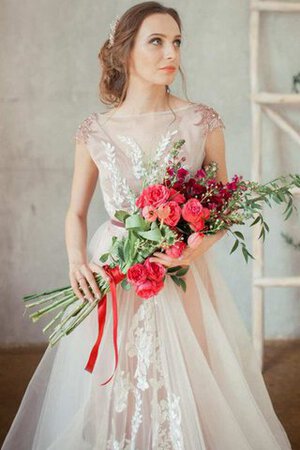 Abito da Sposa A-Line con Manica Corte a Riva con Bottone in Pizzo