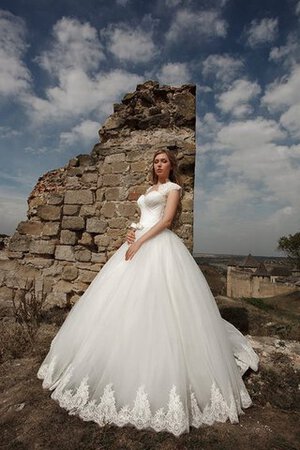 Abito da Sposa Spazzola Treno A Terra in Tulle con Applique Senza Maniche