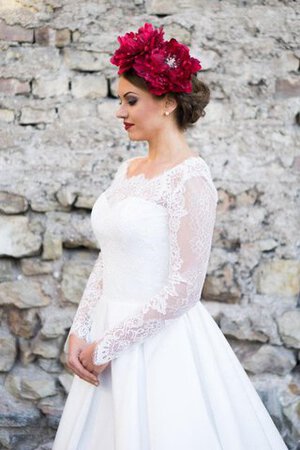 Abito da Sposa Naturale A Terra A-Line con Maniche Lunghe Cerniera