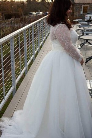 Abito da Sposa con Maniche Lunghe in Tulle Grande Semplice in Pizzo