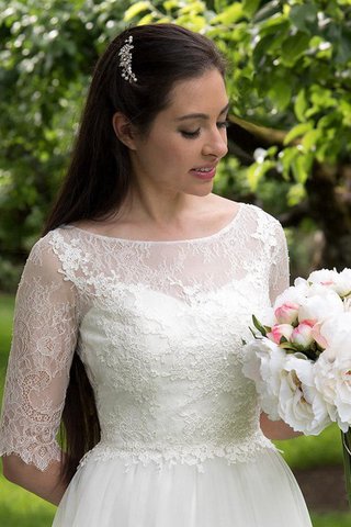 Abito da Sposa con Mezze Maniche Spazzola Treno Sogno con Festone Largo