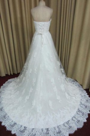 Abito da Sposa con Applique A Terra Allacciato Cuore con Increspato