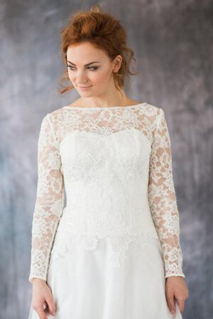 Abito da Sposa Originale con Maniche Lunghe in Organza Naturale Coda A Strascico Cappella