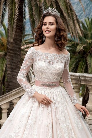 Abito da Sposa con Maniche Lunghe in Pizzo con Bottone A-Line Moda