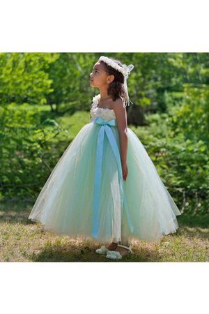 Abito da Cerimonia Bambini con Fiocco con Fiore Senza Maniche Alta Vita in Tulle