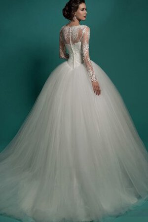 Abito da Sposa A Terra in Tulle con Maniche Lunghe Elegante A-Line