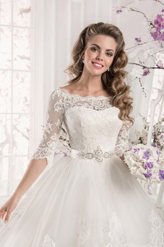 Abito da Sposa A-Line con Perline Coda A Strascico Corto con Seghettato Allacciato