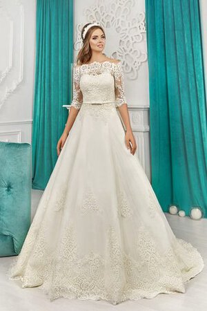 Abito da Sposa in Pizzo A-Line con Applique Fuori dalla spalla A Terra