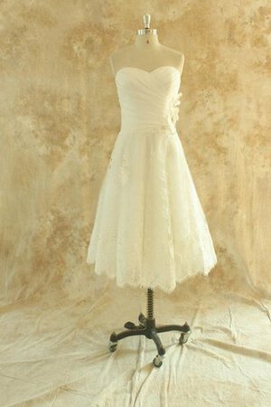 Abito da Sposa con Criss-cross Sotto Ginocchio con Fiore con Perline in Pizzo