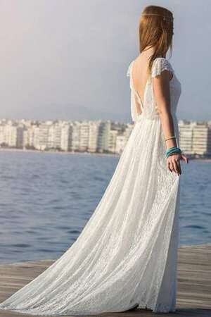 Abito da Sposa A-Line Cappellino Spazzola Treno Schiena Nuda a Riva