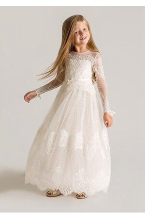 Abito da Cerimonia Bambini in Tulle decorato con Fiore con Maniche Lunghe in Pizzo