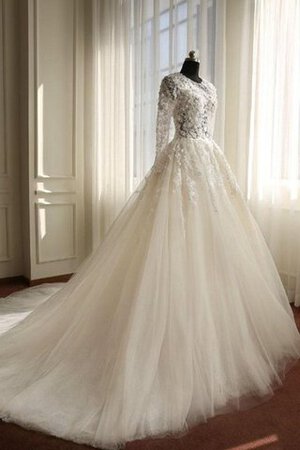 Abito da Sposa A-Line in Tulle Coda A Strascico Cappella Semplice in Pizzo