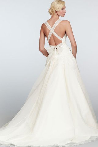 Abito da Sposa Coda A Strascico Cappella con Fiocco con Criss-cross in Organza A-Line