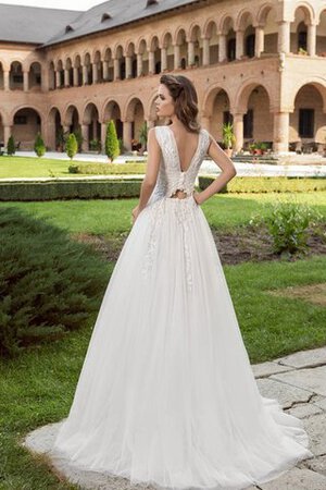 Abito da Sposa Coda A Strascico Corto V-Scollo in Tulle con Applique Impero