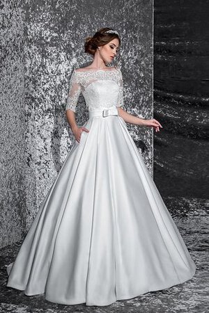 Abito da Sposa A-Line Retro in Raso Lusso con Mezze Maniche