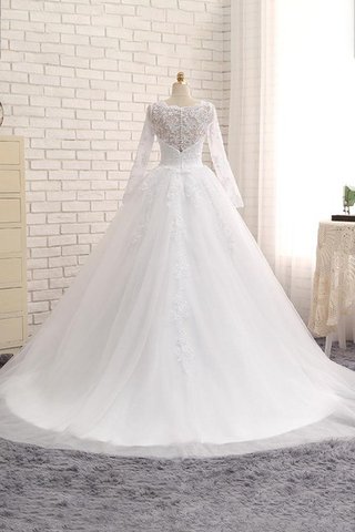 Abito da Sposa Allacciato in Tulle in Pizzo con Maniche Lunghe Coda A Strascico Cappella