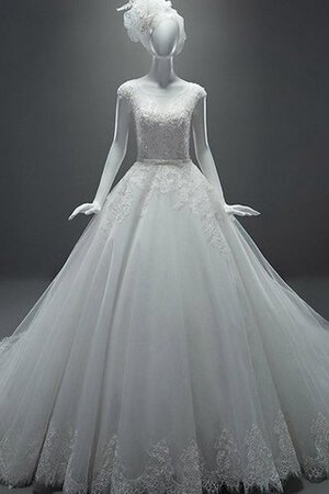 Abito da Sposa Cappellino con Perline Senza Maniche Naturale in Tulle