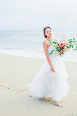 Abito da Sposa Cerniera con Fiore Senza Maniche Naturale a Riva