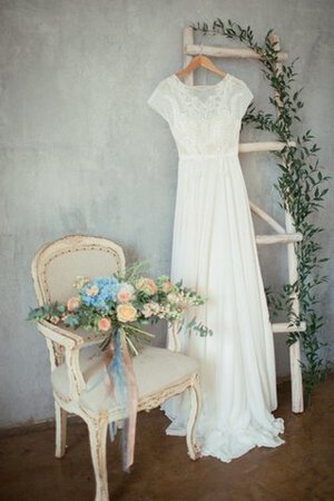 Abito da Sposa Profondo V-scollo in Pizzo Naturale con Fusciacca con Piega