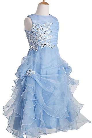 Abito da Cerimonia Bambini A-Line con Applique Senza Maniche con Paillette in Tulle