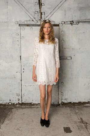 Abito da Sposa Mini Tubino in Pizzo Naturale con Maniche Lunghe