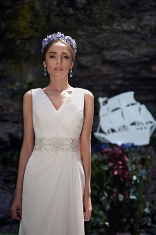 Abito da Sposa Cerniera Senza Maniche a Riva con Perline Semplice