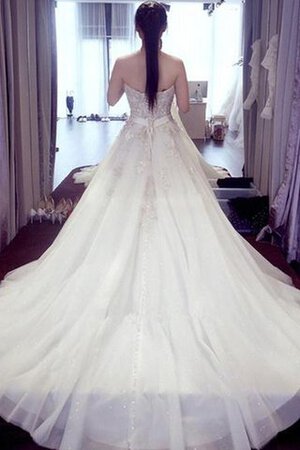 Abito da Sposa con Perline con Applique Cuore in Pizzo Cerniera