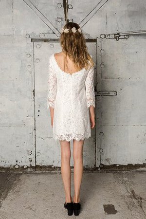 Abito da Sposa Mini Tubino in Pizzo Naturale con Maniche Lunghe