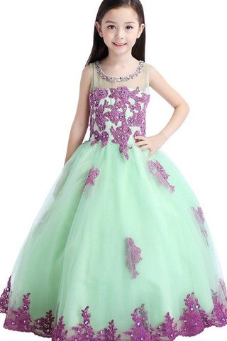 Abito da Cerimonia Bambini Naturale Ball Gown con Cristino A Terra con Applique