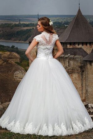 Abito da Sposa Spazzola Treno A Terra in Tulle con Applique Senza Maniche