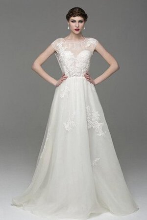 Abito da Sposa A-Line A Terra a Riva Cappellino con Manica Corte