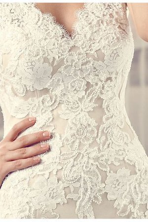 Abito da Sposa Lunghi Senza Maniche con Applique Naturale V-Scollo