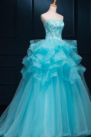 Abito Quinceanera con Applique in Organza Naturale Lunghi Cuore