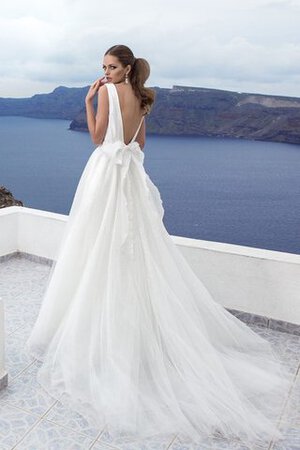 Abito da Sposa A-Line A Terra Semplice con Nastro V-Scollo