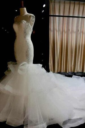 Abito da Sposa Romantico con Perline con Applique Shiena Sheer Spazzola Treno