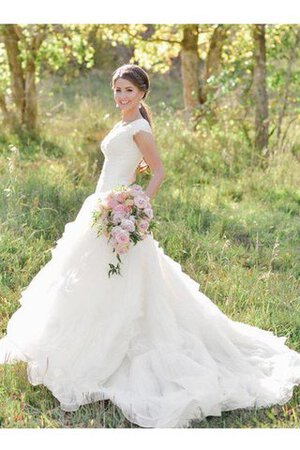 Abito da Sposa con Seghettato V-Scollo Queen Anne in Organza Cerniera