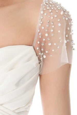 Abito da Sposa in Taffeta a Riva con Perline con Manica Corte A-Line