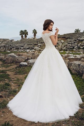 Abito da Sposa Classico con Applique Fuori dalla spalla Lusso Coda A Strascico Corto