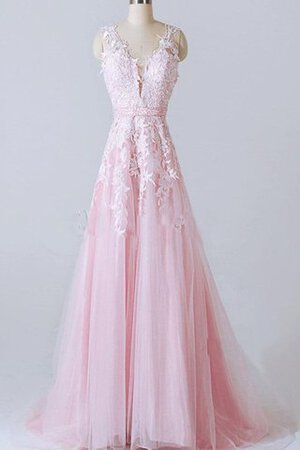 Abito Da Ballo in Tulle Spazzola Treno Profondo V-scollo Elegante con Applique
