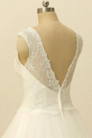 Abito da Sposa Senza Maniche Spazzola Treno in Tulle Cappellino V-Scollo