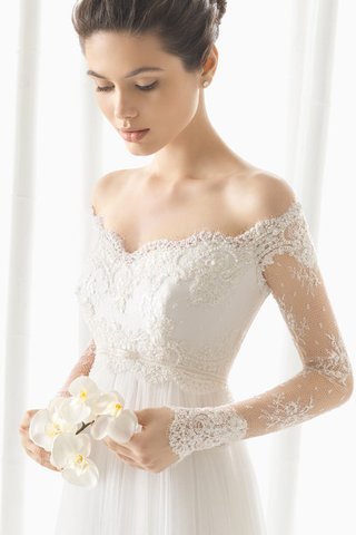 Abito da Sposa con Maniche Lunghe Semplice con Fiocco in Tulle Senza Maniche